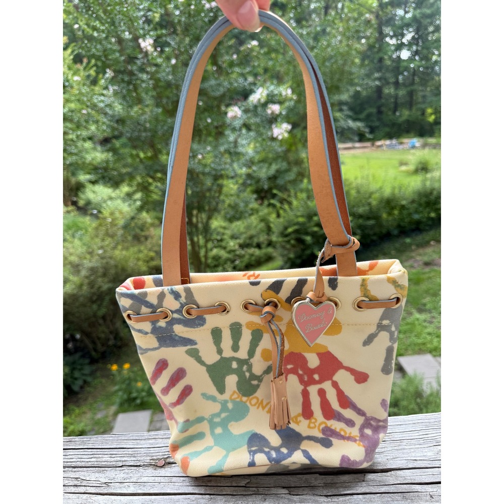 Dooney & Bourke USA Vintage Handprint Canvas Bucket Bag Heart Charm B6040325
